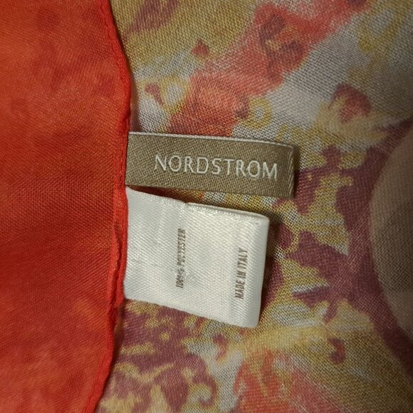 Vintage Sheer Poly Scarf Sarong From Italy 38" X 62" Red Orange White Yellow - Picture 3 of 4